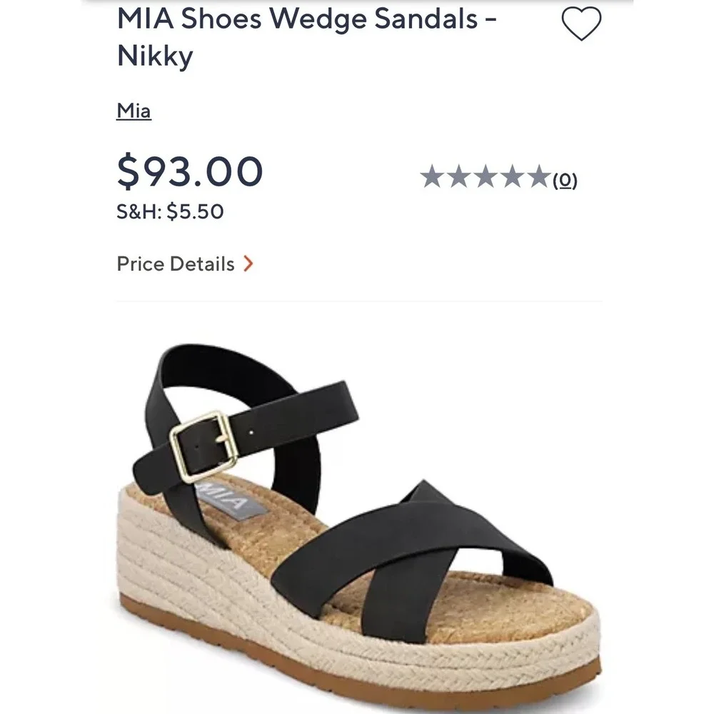 MIA Nikky Black Wedge Sandals Espadrille Platform Ankle Strap Womens Size 9 NEW